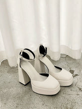 Solid Color Platform Block High Heels Ankle Strap Slingback Pumps