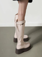 Botas de color sólido con cremallera y aumento de altura en V
