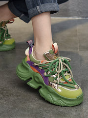 Niche Design Color Blocking Leather Lace-Up Shoes