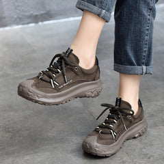 Zapatos versátiles de cuero con cordones y suela gruesa