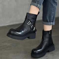 British Style Leather Thick Bottom Short Boots