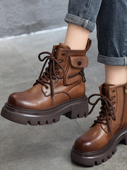 Klassische Martin-Stiefel aus Leder mit Reißverschluss und dicker Sohle