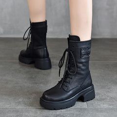 Ritterstiefel aus Leder im britischen Stil mit Schnürung und hohem Absatz