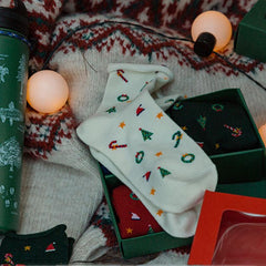 Weihnachtsbaum-Retro-Baumwollstrümpfe, wadenlang, süße Geschenke-Serie, 4 Paar
