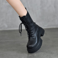 Lange Stiefel im britischen Stil mit Reißverschluss und dicker Sohle