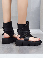 Sandalias altas con punta abierta, estilo retro, informales y con punta abierta para mujer
