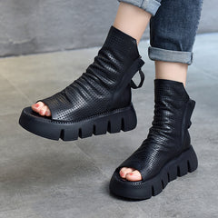 Original Solid Color Leather High Top Thick Bottom Shoes