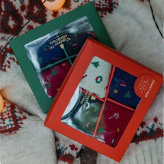 Weihnachtsbaum-Retro-Baumwollstrümpfe, wadenlang, süße Geschenke-Serie, 4 Paar