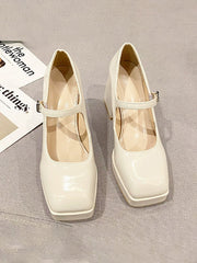 Square Toe Block Heels Mary Jane Pumps
