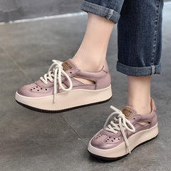 Lässige Schuhe aus Leder mit dicker Sohle und Farbblockierung
