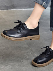 Simple Solid Color Mid Heel Leather Shoes