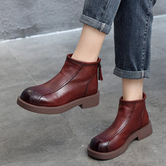 Botas cortas clásicas de cuero con cremallera trasera