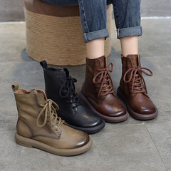 Retro Soft Leather Lace-up High Top Martin Boots
