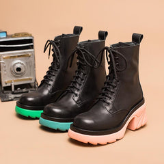 Botas Martin de suela colorida, botas de montar gruesas retro de diseñador, tacón alto, hechas a mano