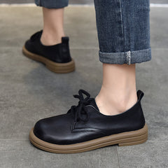 Simple Solid Color Mid Heel Leather Shoes