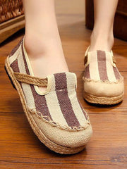 Linen Stripes Straw Shoes