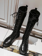 Casual Lace-Up Slim Black Long Boots