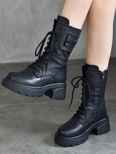 British Style Leather Lace-Up High Heeled Knight Boots