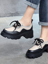 Vintage Color Blocking Leather High Heels Shoes