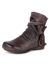 Vintage Round Toe Solid Color Boots
