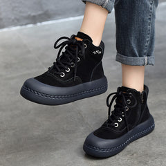 Casual Leather Thick Bottom Side Zipper Short Boots