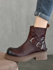 British Style Leather Thick Bottom Short Boots