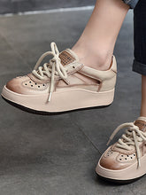 Casual Color Blocking Leather Thick Soled Shoes