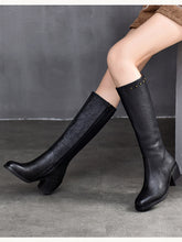 Retro Leather Zipper High Heel Long Boots