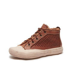 Flatform High-top Perforated Sneakers Fringed Detail