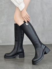 British Style Side Zipper Thick Heel Knight Boots