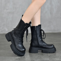 Lange Stiefel im britischen Stil mit Reißverschluss und dicker Sohle