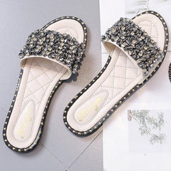 Damen Hausschuhe aus PU mit Strass-Dekor