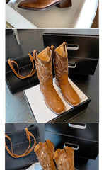 Vintage Embroidered Leather Knight Boots