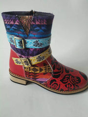 Botines retro con hebilla de cinturón, tacón cuadrado y cremallera lateral