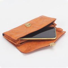 Horizontale, einfache, mehrfarbige, pflanzlich gegerbte Geldbörse (großes Fassungsvermögen für Mobiltelefone)