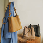 Bolso de mano sencillo retro de piel de vaca suave de gran capacidad