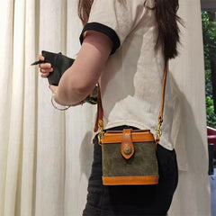 Neue Nischen-Beuteltasche aus Rindsleder-Canvas-Patchwork | Umhängetasche