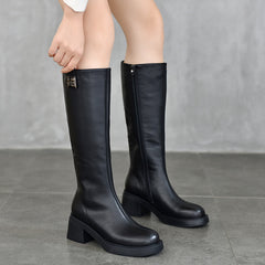 British Style Side Zipper Thick Heel Knight Boots