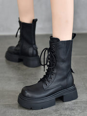 Lange Stiefel im britischen Stil mit Reißverschluss und dicker Sohle