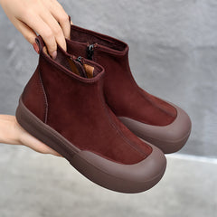 British Style Leather Zipper Short Boots