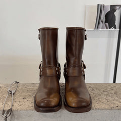 Echte kurze Stiefel Western Cowboystiefel Reitstiefel große runde Zehen