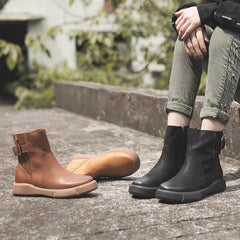 Wachsstiefeletten mit Schnalle hinten verziert Schwarz/Kaffee