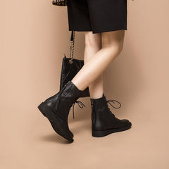 Full Grain Combat Boots Designer Retro Chunky Riding Boots Back Zip Brown/Black