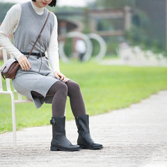 Damen Retro-Stiefel mit halbhoher Wade für den kalten Winter, klassische Martin-Stiefel, schwarzes kurzes Plüschfutter