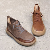 Round Toe Martin Boots Lace-Up Combat Boots Soft Ankle Boots Color Blocking