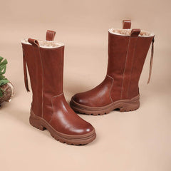 Damen-Schneestiefel mit Lammfellfutter für den kalten Winter, Retro-Stiefel mit halbhoher Wade