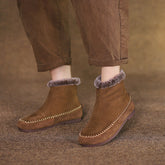 Handgemachte weiche Stiefeletten Retro Runde Zehen kurze Stiefel Chelsea Stiefel Rückseite Reißverschluss Kaffee/Grau/Braun