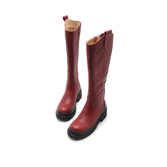 Belt Buckle Knee High Boots Cowboy Boots Chunky Riding Boots