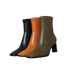 Botas clásicas tipo calcetín con punta cuadrada y tacón alto elástico