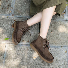 Handgemachte echte Martin-Stiefel, Schnürstiefeletten, Retro-Klobige Stiefeletten, Grau/Khaki/Kaffee